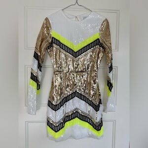 Endless Rose Sequin Mini Dress - Gold, White, and Chartreuse